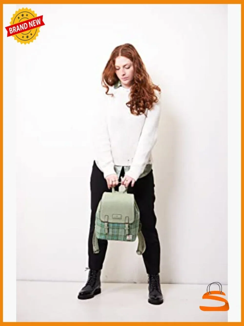 Harris Tweed & Vegan Leather Backpack, Adjustable Straps, Daypack